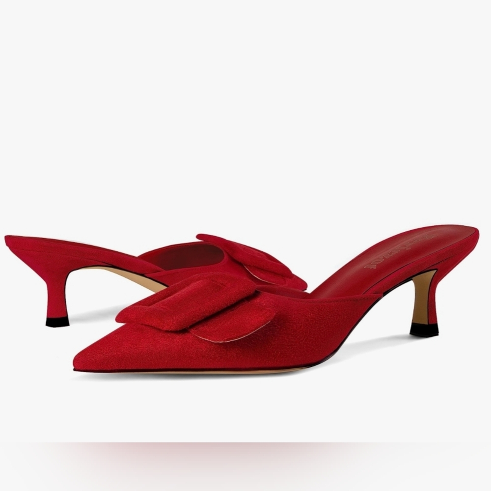 Fericzot Red Mule Pointed Toe Shoes